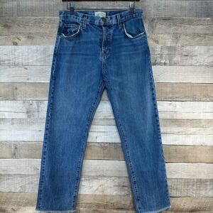 Current Elliott Womens Distressed Denim Jeans Button Fly Size 28 Raw Hem Blue